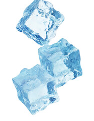 Obraz premium Flying blue ice cubes isolated on transparent background.