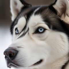 a close-up on the piercing eyes of a Siberian Husky, with fine fur details visible. ai generative