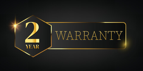 2 year warranty logo with golden banner and golden ribbon.Vector illustration.