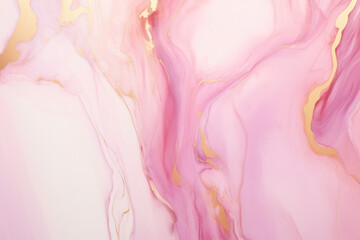 Fototapeta premium Abstract pink liquid watercolor background with golden lines. Pastel marble alcohol ink drawing .Generative AI.