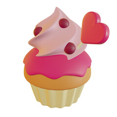 3d Icon Cupcake Pink and Red Colour Pink Background for Decorating in Valentine Day February 14
