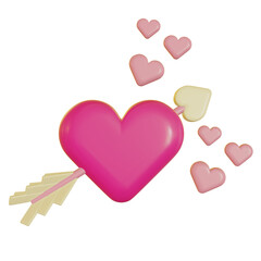 Realistic pink glossy candy hearts with arrow. 3d Symbol of love. Be my Valentine. Illustration for card, party, design, flyer, poster, decor, banner, web, advertising.