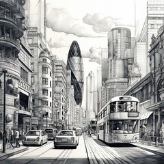 Fototapeta na wymiar Pencil sketch republic beautiful modern city image Generative AI