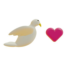 Bird With Loves 3D Rendering Icon Isolated