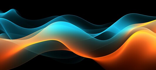 Vibrant rainbow, orange blue teal white psychedelic grainy gradient color flow wave on black background - obrazy, fototapety, plakaty