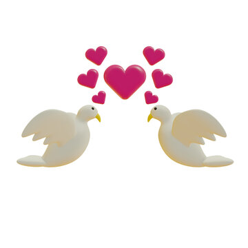 Two Bird With Loves 3D Rendering Icon Isolated White Background