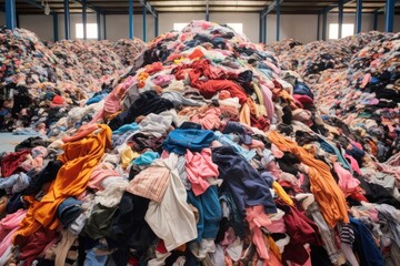 Pile of used clothes, second hand for recycling. The concept of overproduction, sustainable lifestyle, fashion and shopping habits