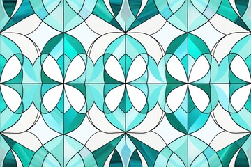 Teal and white clear outlines coloring page of mosaic pattern