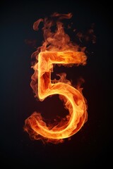 fire number 5 made of fire flames. number five symbol. isolated on black. hot red and orange symbol
