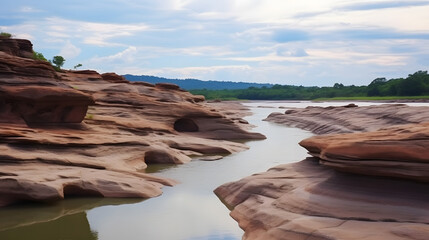 Fototapeta na wymiar View of Sam Phan Bok, a group of sandstone in the Mekong River, in Ubon Ratchathani, Thailand.