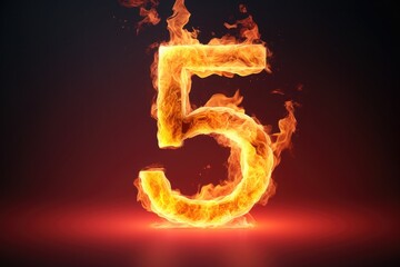 fire number 5 made of fire flames. number five symbol. isolated on black. hot red and orange symbol