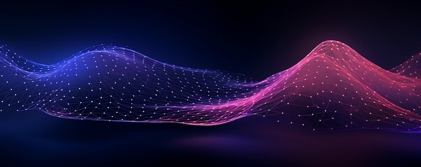 Futuristic data stream 3d illustration. Data transfer technology. Wave of dots and weave lines. Abstract background. - obrazy, fototapety, plakaty