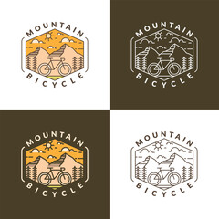 Mountain and bicycle monoline or line art style vector illustration