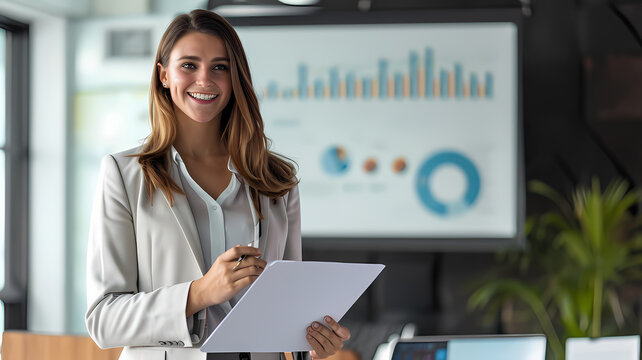 woman in business giving a presentation in an office room