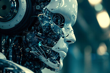 Fototapeta premium Artificial Intelligence Conceptual Face - Generative AI.