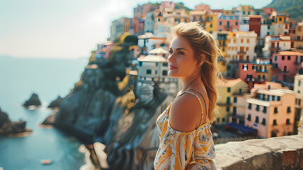 woman traveling in italy taking in the breathtaking scenery and views