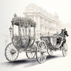 Pencil sketch royal horse carriage image Generative AI