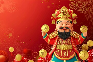 Fototapeta premium Chinese New Year celebration with blessings from the Chinese god of wealth