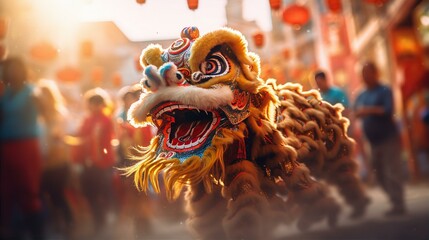 Lion dance show on Chinese New Year Day
