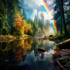 Naklejka premium Rainbow lake in a forest