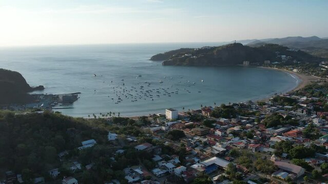 Calm ocean bay in San Juan Del Sur aerial drone top view