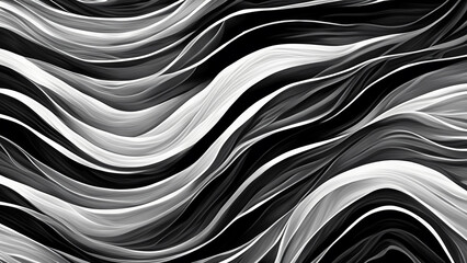 Wallpaper in black, white and shades of gray with a wavy pattern of sea waves 4K