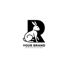 Letter R rabbit logo, creative design template, vector illustration