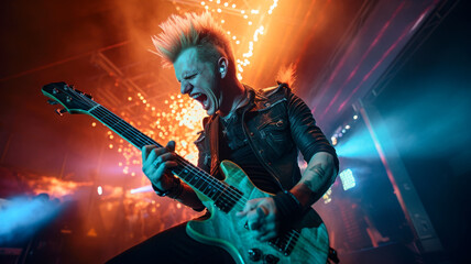 Obraz premium Passionate rock star performing on the stage