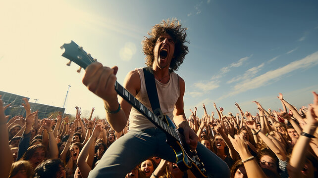 Guitarist playing rock music in the street