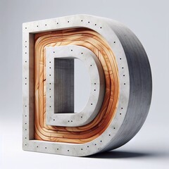 D letter shape created from concrete and wood. AI generated illustration