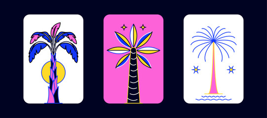 Palm tree arch frame thin line icon abstract design summer logo template modern minimal linear emblem for vacations rentals and travel services. Vector illustration