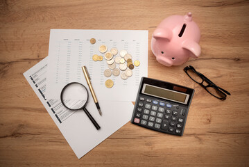 Business document on desk, top view