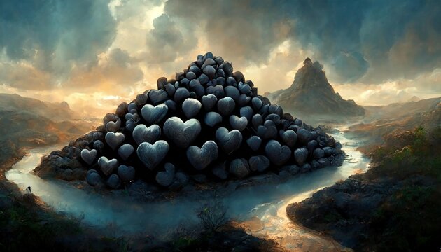 heap from many small black hearts valentine day design concept love background 3d rendering image