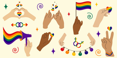 Symbol of the LGBT community. Set of LGBT pride or Rainbow elements in various shapes design.LGBT flag or Rainbow flag.