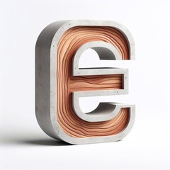 E letter shape created from concrete and wood. AI generated illustration