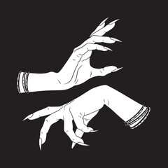 Hand drawn female witch or vampire hands. Flash tattoo, sticker, patch or print design vector illustration.