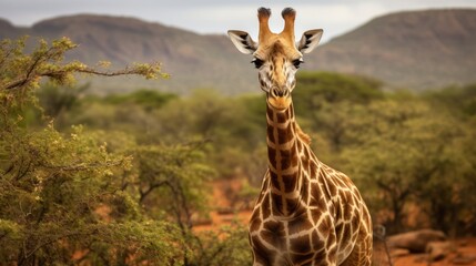 giraffe in the serengeti - obrazy, fototapety, plakaty