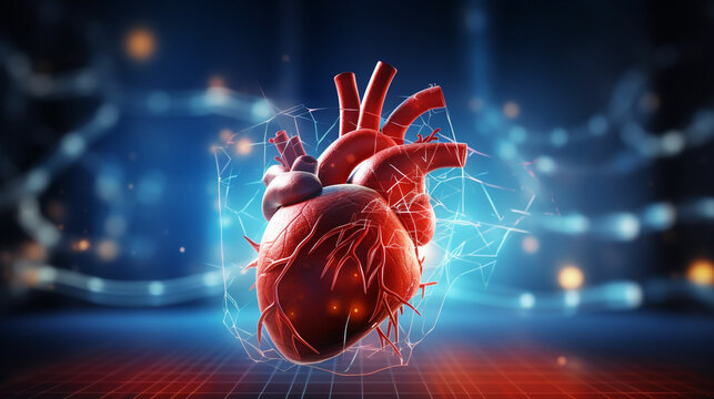 human heart anatomy in a blue lighting 