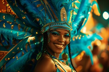  Black Woman Parading in Blue and Smiling"