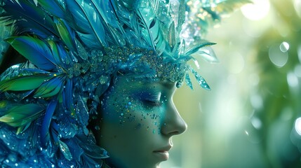 Stunning Woman Celebrating with Blue Glitte
