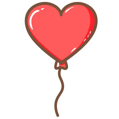 Hand drawn doodle cartoon style illustration of cute kawaii heart shaped balloon for Valentines