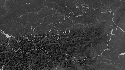 Austria outlined. Grayscale elevation map