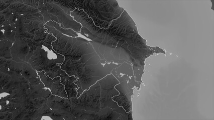 Azerbaijan outlined. Grayscale elevation map