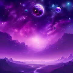 Naklejka na ściany i meble A purple sky, with stars and planets, that creates a cosmic and mystical atmosphere, that inspires curiosity and wonder, and the awareness of the vastness and complexity of the universe.