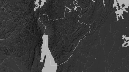 Burundi outlined. Grayscale elevation map © zelwanka