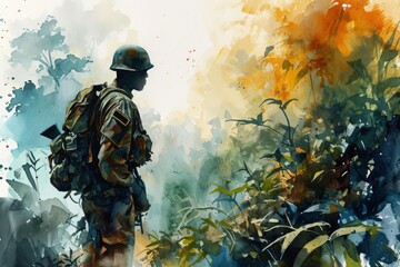 Modern soldier of Brazil Illustration. Brazil soldier watercolor colors Illustration
