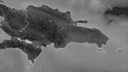 Dominican Republic outlined. Grayscale elevation map