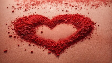 A vibrant and unique heart made of sprinkled red sand, perfect for a romantic Valentine's Day celebration. This abstract background banner is sure to capture the essence of love and romance
