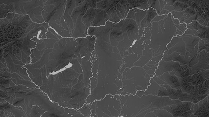 Hungary outlined. Grayscale elevation map