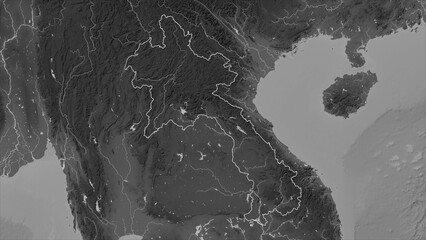Laos outlined. Grayscale elevation map © zelwanka
